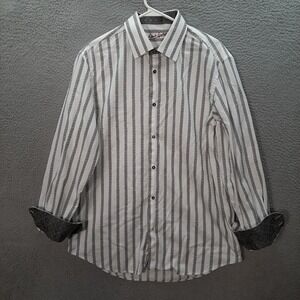 Robert Graham Shirt Adult Extra Large White Striped Flip Cuff Preppy Casual